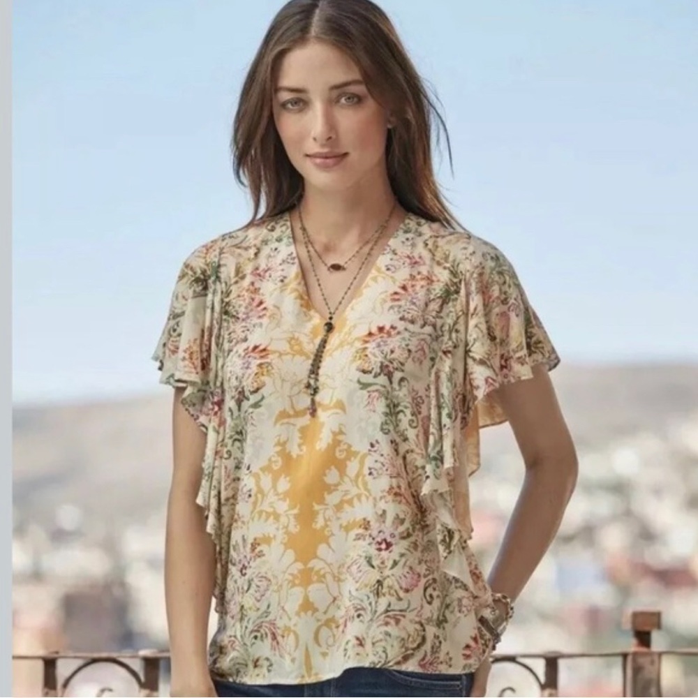 Sundance Arabella Floral Ruffle V-Neck Blouse
